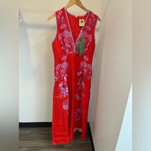 FARM Rio Vibrant Red and Lavender Midi Dress